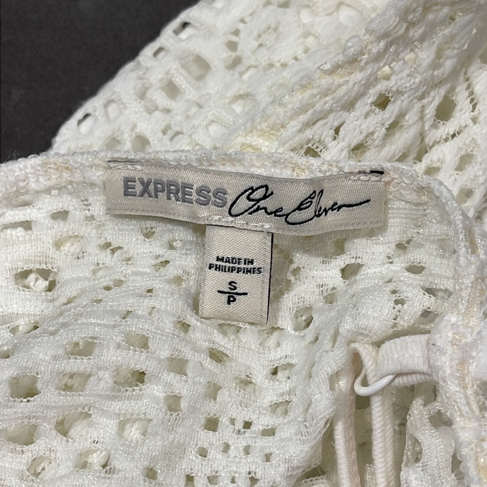 Express One Eleven White Crochet Bodysuit Small - Picture 14 of 16